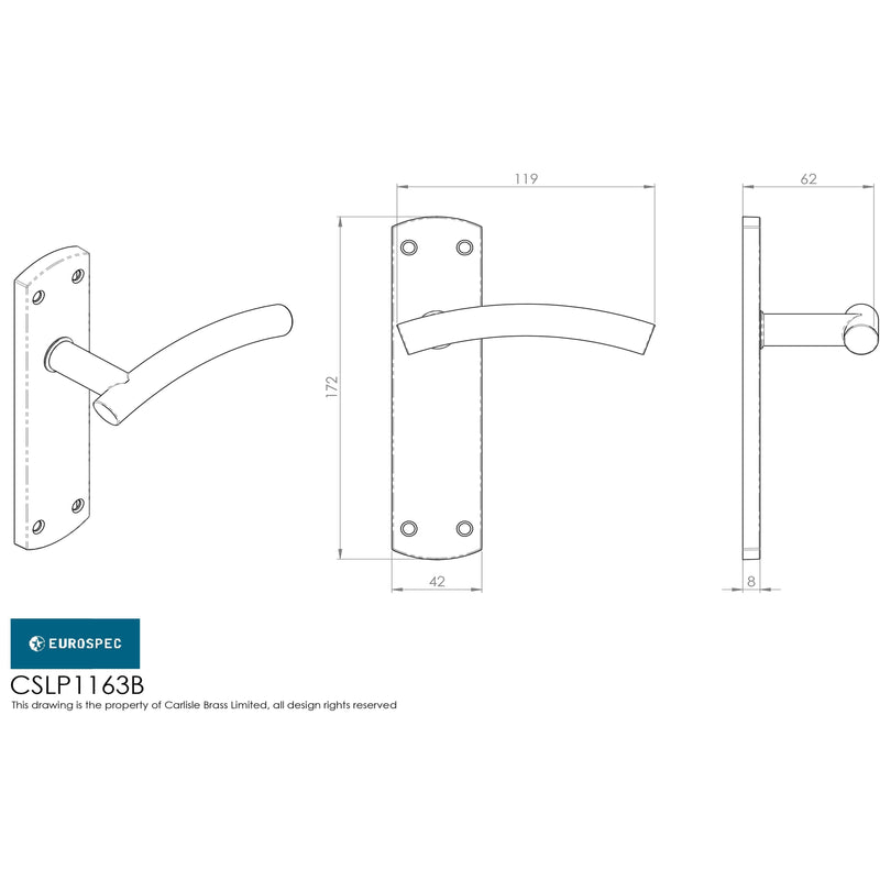 Eurospec - Steelworx Residential Curved Lever on Latch Backplate - Bright/Satin Stainless Steel - CSLP1163B/DUO - Choice Handles