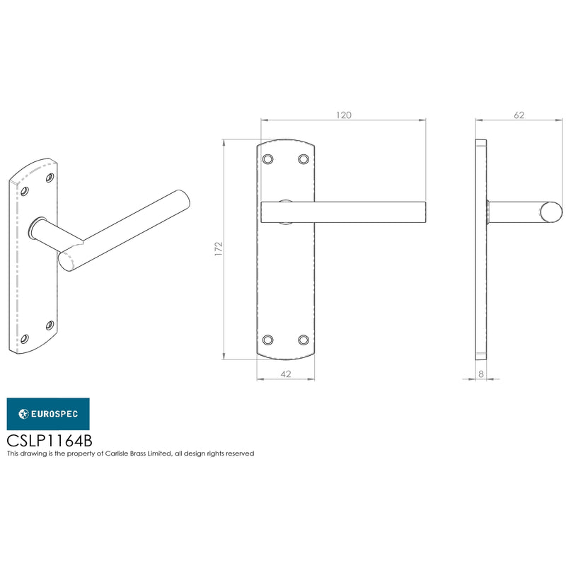 Eurospec - Steelworx Residential T Bar Lever on Latch Backplate - Satin Stainless Steel - CSLP1164B/SSS - Choice Handles