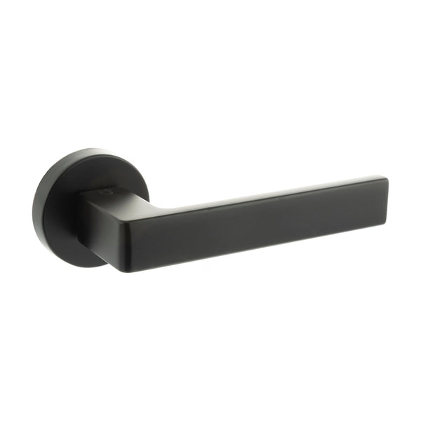 CleanTouch Anti-Bac Forme Asti Lever Door Handle on Minimal Round Rose - Matt Black - CTFMR254MB