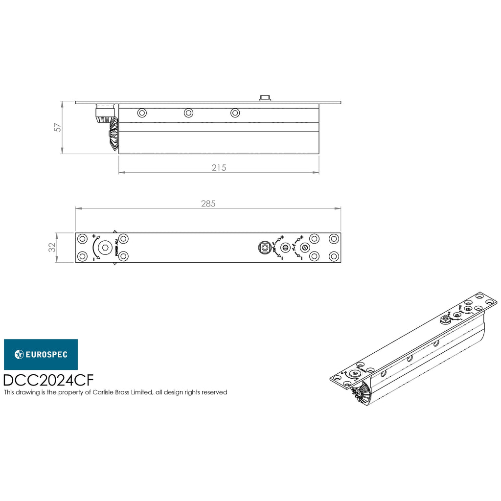 Eurospec Concealed Slim Door Closer Variable Power Size 24 Silver