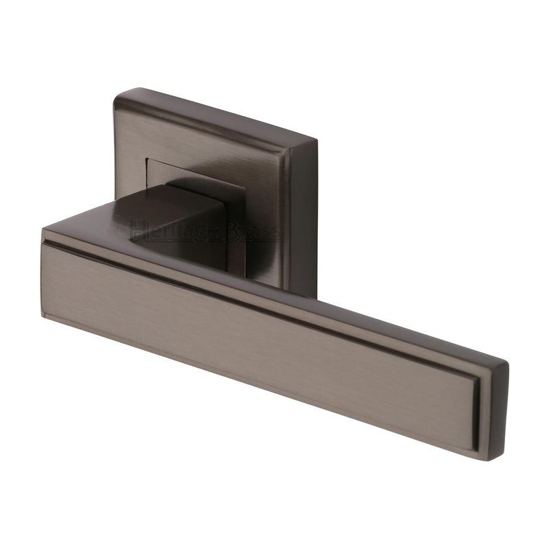 Heritage Brass Door Handle Lever Latch on Square Rose Linear Sq Design Matt Bronze finish - DEC5430-MB - Choice Handles