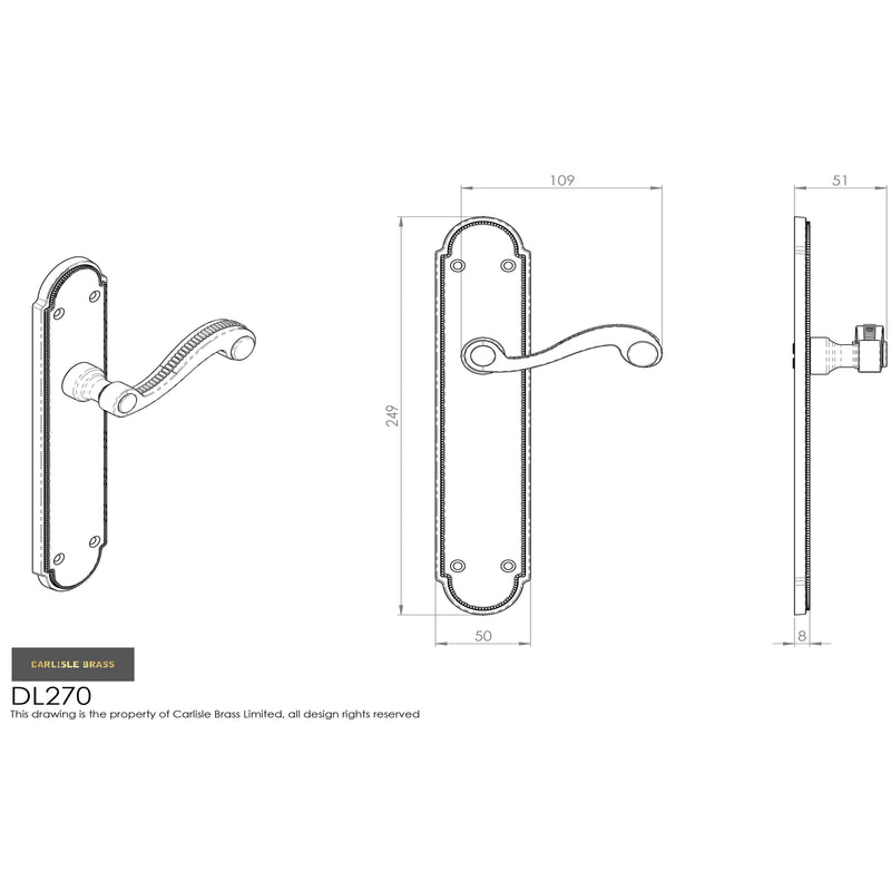 Carlisle Brass - Chesham Lever on Long Latch Backplate - Polished Brass - DL270 - Choice Handles