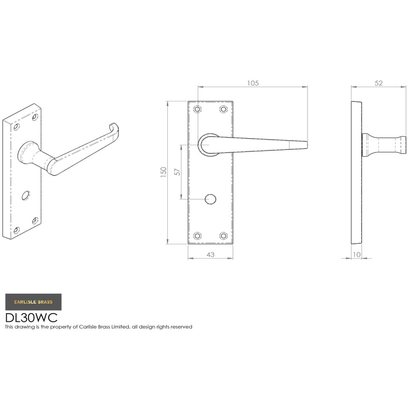 Carlisle Brass - Victorian Ascot Lever on WC Backplate - Polished Brass - DL30WC - Choice Handles