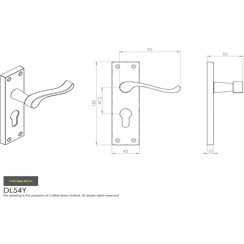 Carlisle Brass - Victorian Scroll Lever on Euro Lock Backplate - Satin Chrome - DL54YSC - Choice Handles