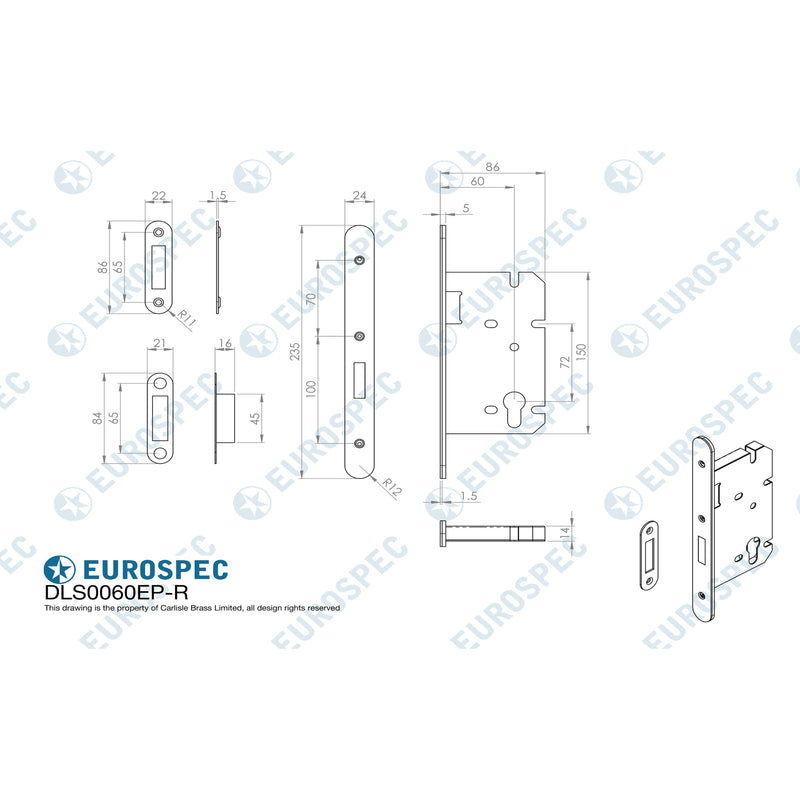 Eurospec - Easi T Din Euro Profile Deadlock Radius, 60mm Backset  - Satin Stainless Steel DLS0060EPSSS/R - Choice Handles