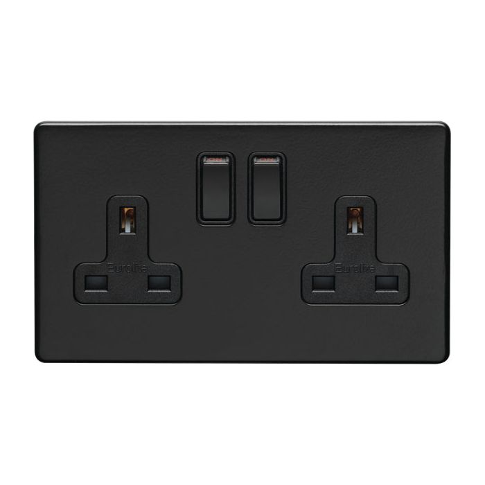 Eurolite Concealed 3mm 2 Gang Socket - Matt Black - ECMB2SOB - Choice Handles