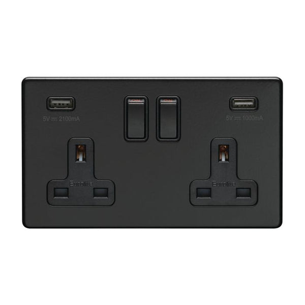 Eurolite Concealed 3mm 2 Gang Usb Socket - Matt Black - ECMB2USBB - Choice Handles