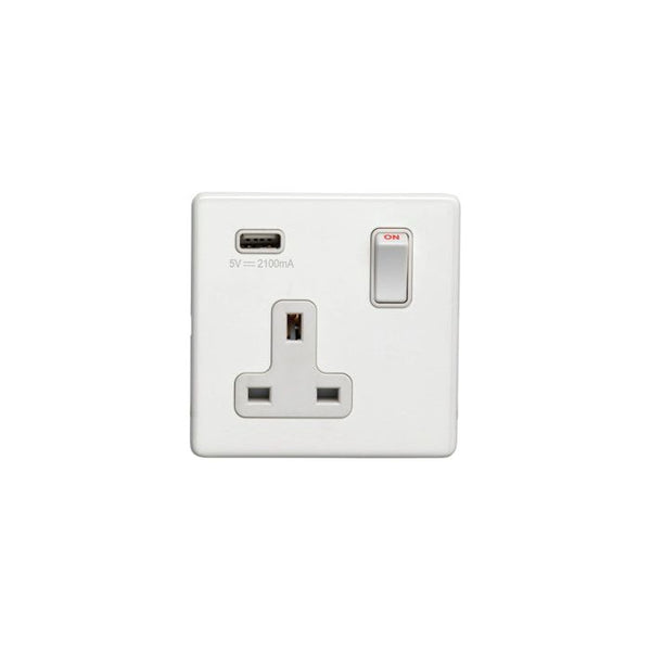 Eurolite Concealed 3mm 1 Gang Usb Socket - Matt White - ECW1USBW - Choice Handles