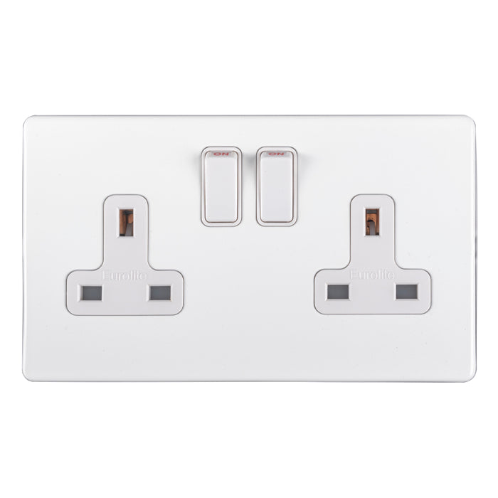 Eurolite Concealed 3mm 2 Gang Socket - Matt White - ECW2SOW - Choice Handles