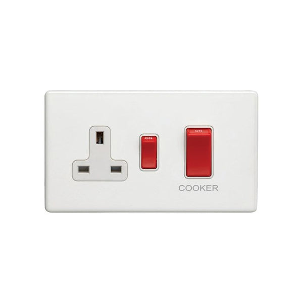 Eurolite Concealed 3mm 45Amp Switch With A Socket - Matt White - ECW45ASWASW - Choice Handles