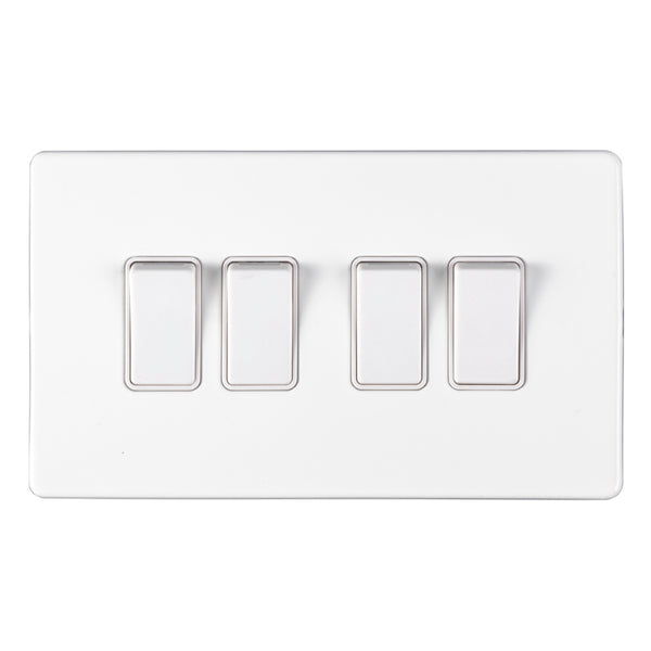 Eurolite Concealed 3mm 4 Gang Switch - Matt White - ECW4SWW - Choice Handles