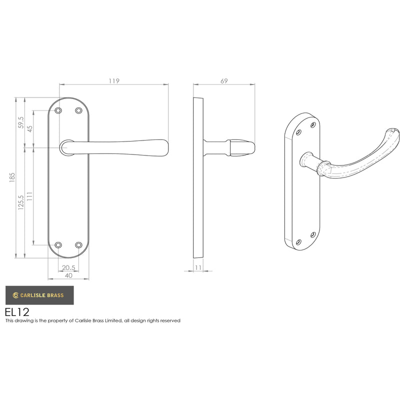 Manital - Ibra Lever on Latch Backplate - Satin Brass - EL12SB - Choice Handles