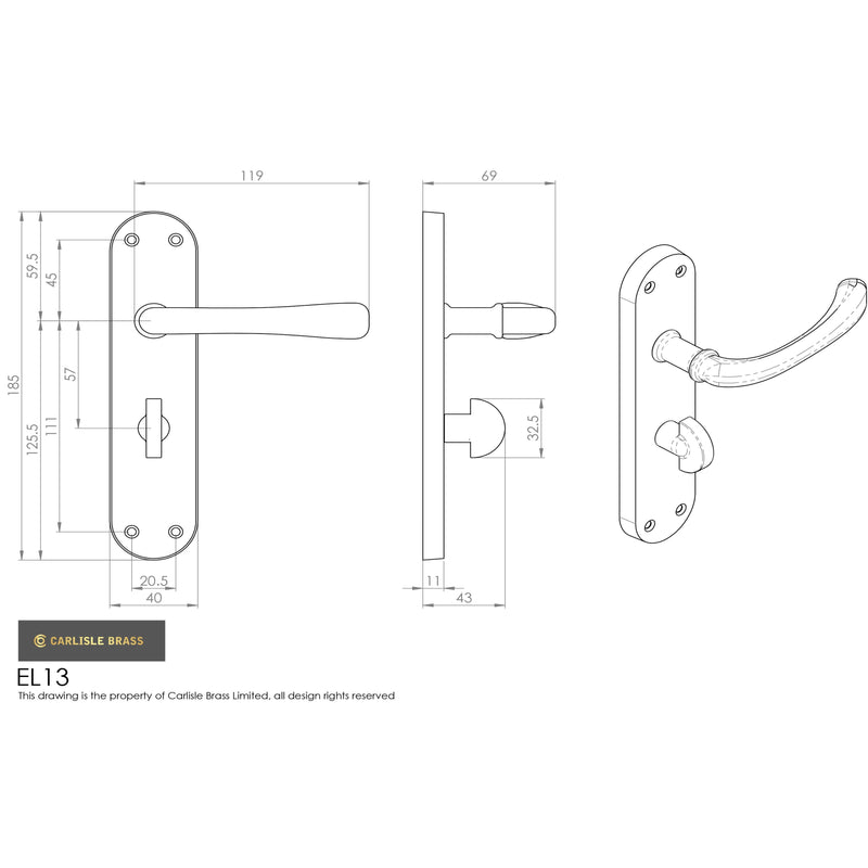 Manital - Ibra Lever on WC Backplate - Satin Chrome - EL13SC - Choice Handles