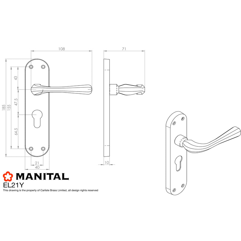 Manital - Astro Lever on Euro Lock Backplate - Polished Chrome - EL21YCP - Choice Handles