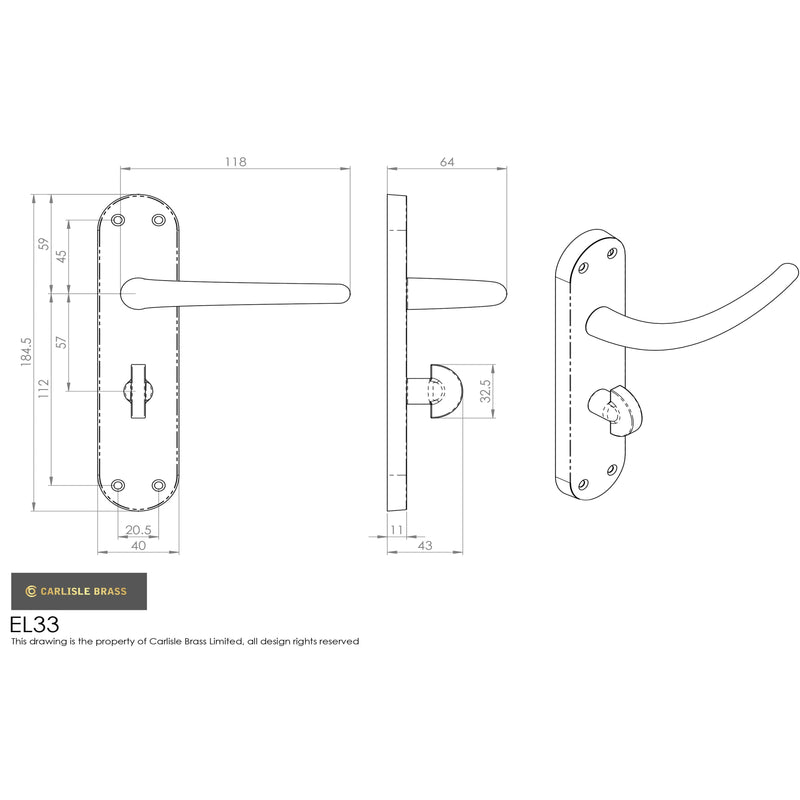 Manital - Lilla Lever on WC Backplate - Matt Black - EL33MB - Choice Handles