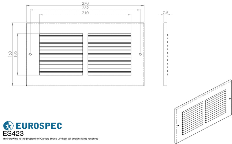 Eurospec - Silver Louvre Grille ( For Intumescent ES403-112 X 225mm ) - Silver - ES423
