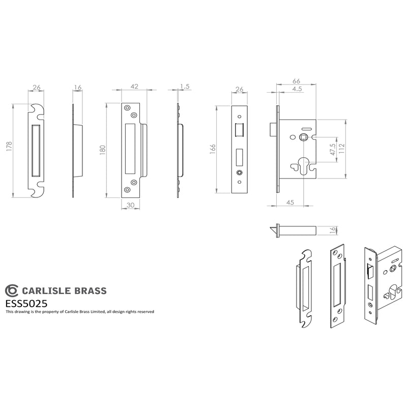 Eurospec - Euro Profile Sashlock 64mm - PVD - ESS5025PVD - Choice Handles