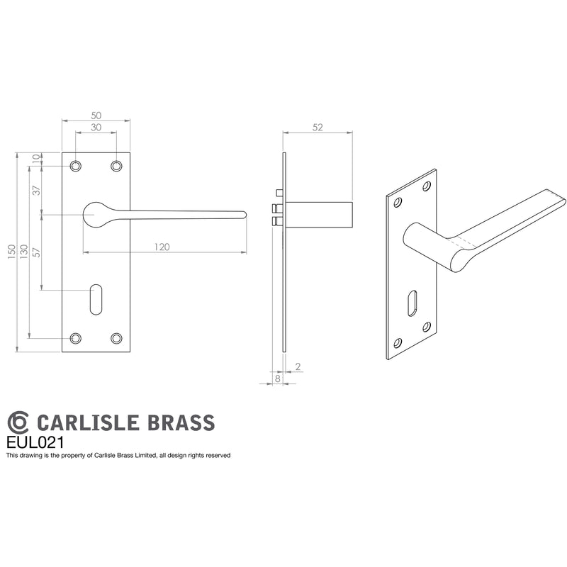 Carlisle Brass - Velino Lever on Backplate Lock 57mm - Antique Brass - EUL021AB - Choice Handles