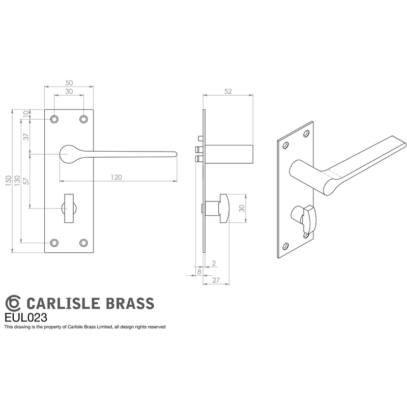 Carlisle Brass - Velino Lever on Backplate Bathroom 57mm - Matt Bronze - EUL023MBRZ - Choice Handles