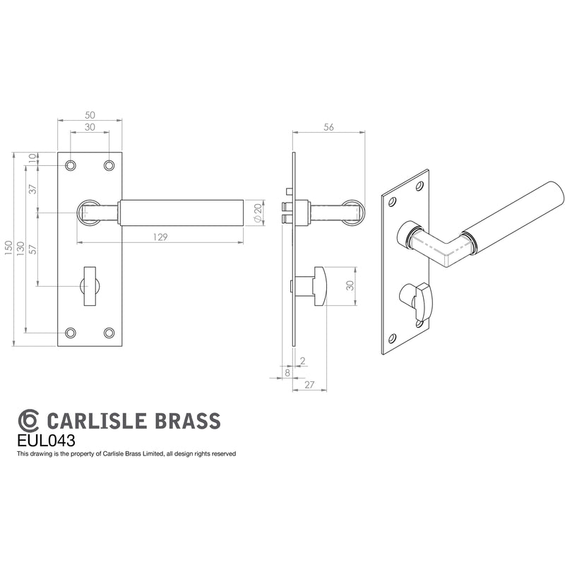 Carlisle Brass - Amiata Lever on Backplate Bathroom 57mm - Satin Nickel - EUL043SN - Choice Handles