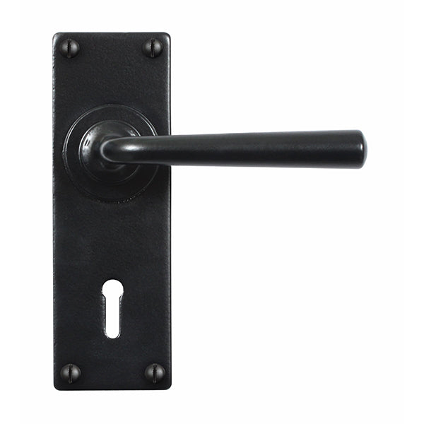 Stonebridge - Padstow Armor Coat ® Flat Black Lever Handle on Backplate (Lock/Keyhole) - FB005 - Choice Handles