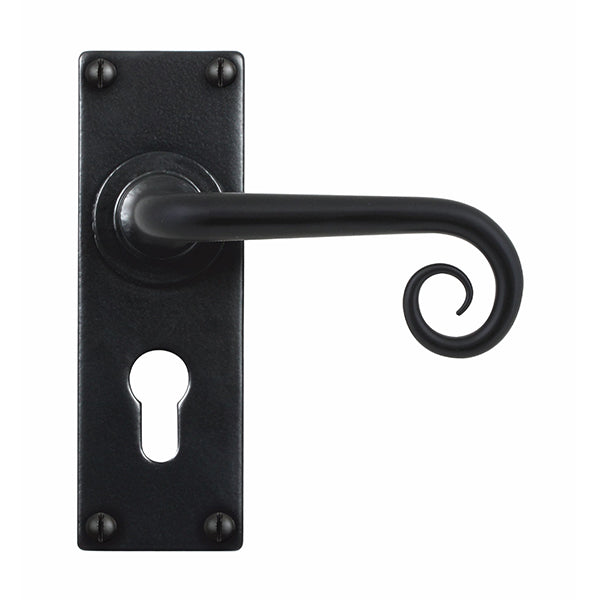 Stonebridge - Curl Armor Coat ® Flat Black Lever Handle on Backplate (Euro Lock) - FB1076 - Choice Handles