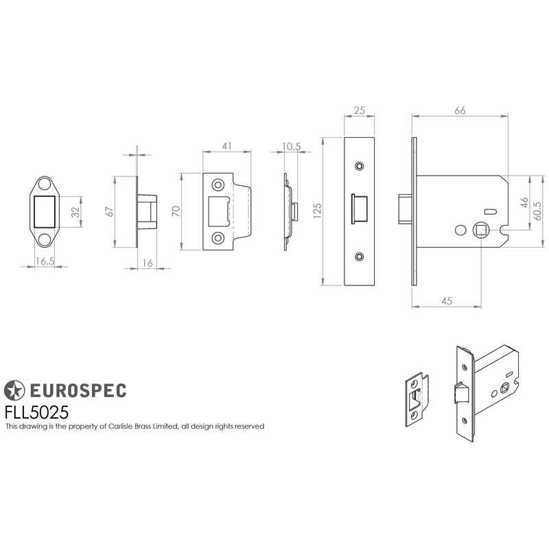 Eurospec - Easi-T Flat Latch 64mm - Satin Stainless Steel - FLL5025SSS