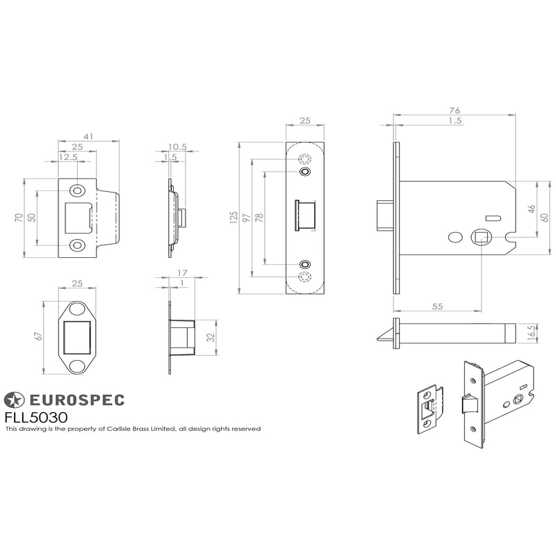 Eurospec - Easi-T Flat Latch 76mm - Satin Stainless Steel - FLL5030SSS