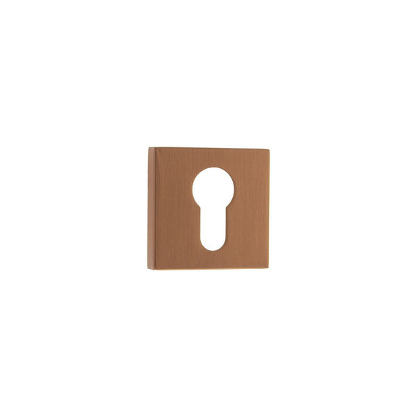 Forme Euro Escutcheons on Minimal Square Rose - Urban Satin Copper - FMSEUSC