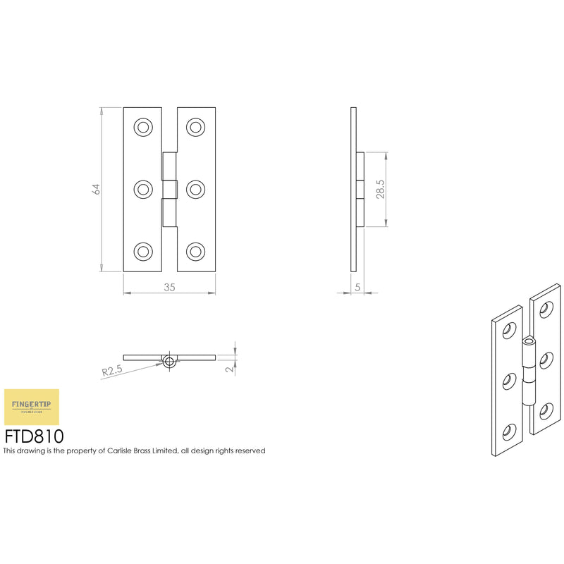 Carlisle Brass - H Pattern Hinge 64mm - Polished Brass - FTD810 - Choice Handles