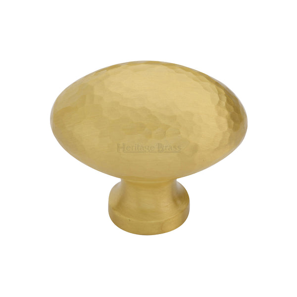 Heritage Brass Cabinet Knob Victorian Oval Hammered Design 38mm Satin Brass finish - HAM114 38-SB - Choice Handles