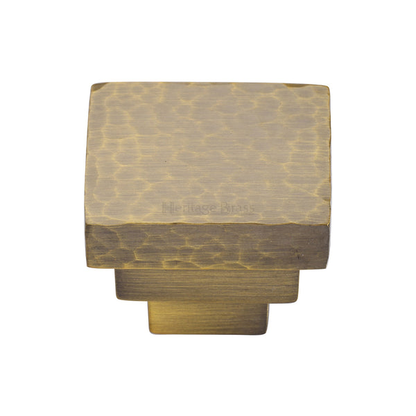 Heritage Brass Cabinet Knob Square Stepped Hammered Design 32mm Antique Brass finish
 - HAM3672 32-AT - Choice Handles