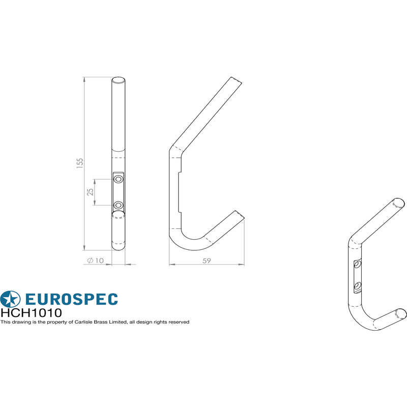 Eurospec - Hat and Coat Hook - Satin Stainless Steel - HCH1010SSS - Choice Handles