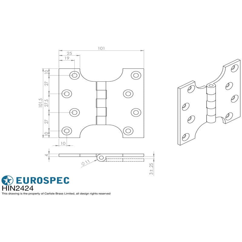 Eurospec - Parliament Hinge 102mm x 50mm x 102mm - Polished Brass - HIN2424PB - Choice Handles