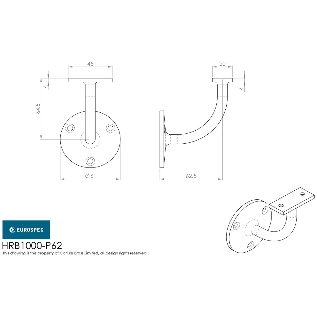 Eurospec - Handrail Bracket 62mm - Satin Stainless Steel - HRB1000SSS/