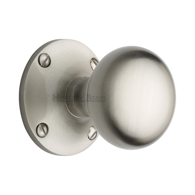 Heritage Brass Mortice Knob on Rose Kensington Design Satin Nickel finish - KEN980-SN - Choice Handles