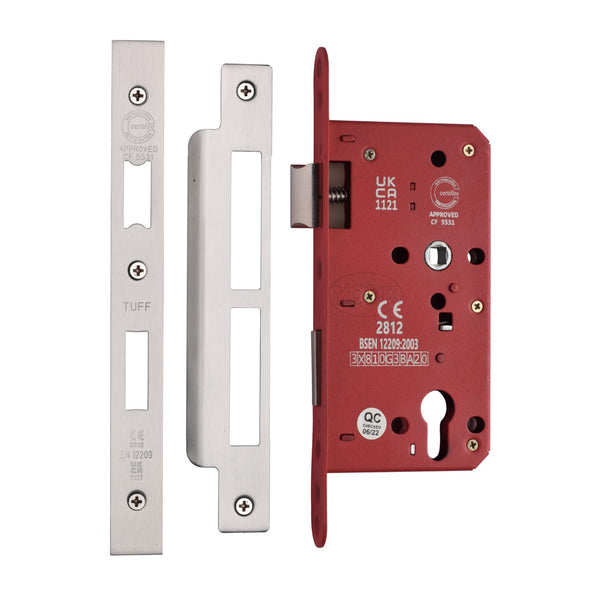 CE EuroProfile Lock Single Through (72mm Centre) Satin Nickel/ Chrome Finish - LAL1631-SN&SC