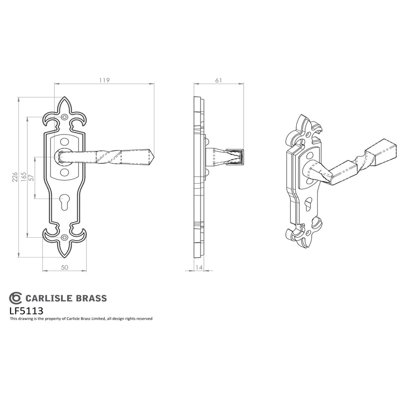 Carlisle Brass - Barley Twist Lever on Gothic Lock Backplate - Black Antique - LF5113 - Choice Handles