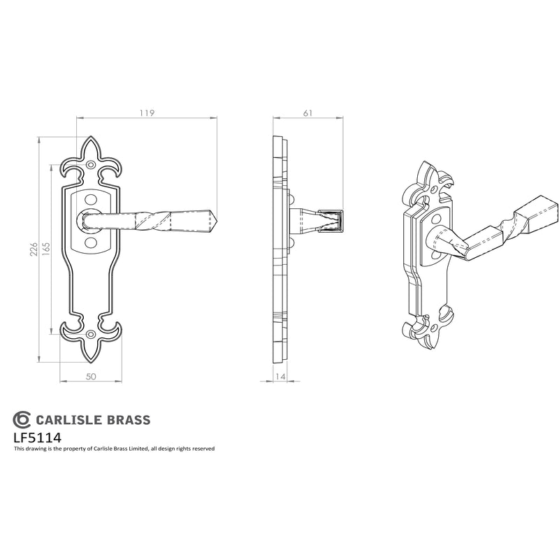 Carlisle Brass - Barley Twist Lever on Gothic Latch Backplate - Black Antique - LF5114 - Choice Handles