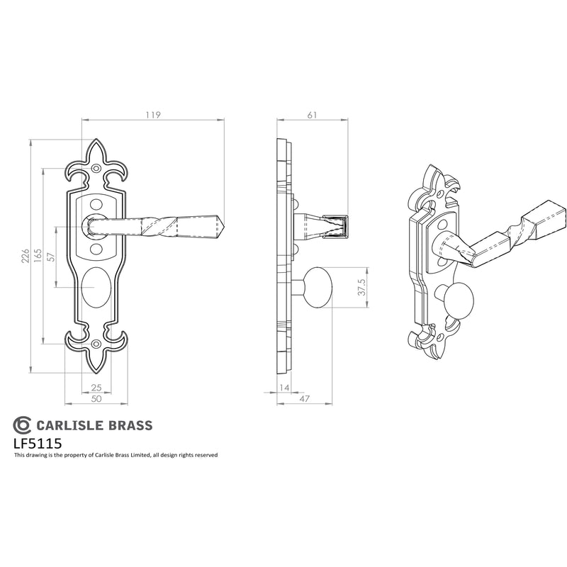 Carlisle Brass - Barley Twist Lever on Gothic WC Backplate - Black Antique - LF5115 - Choice Handles