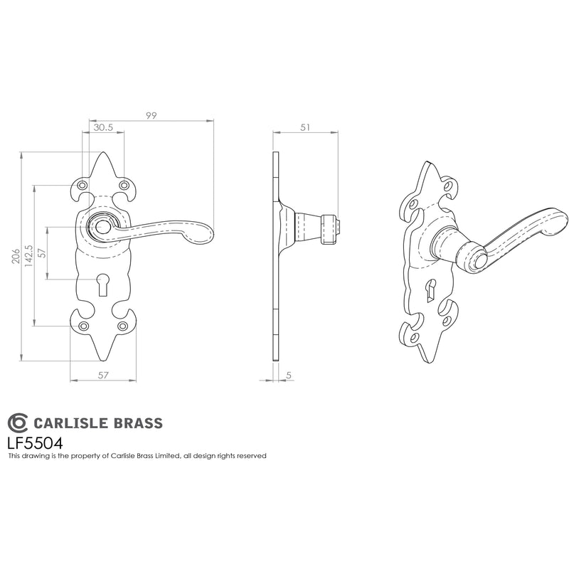 Carlisle Brass - Fleur de lys' Lever on Lock Backplate - Black Antique - LF5504 - Choice Handles