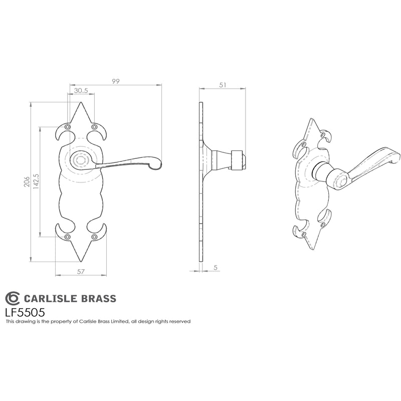 Carlisle Brass - Fleur de lys' Lever on Latch Backplate - Black Antique - LF5505 - Choice Handles