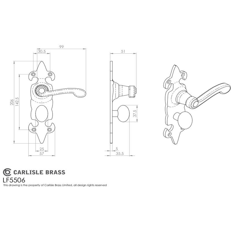 Carlisle Brass - Fleur de lys' Lever on WC Backplate - Black Antique - LF5506 - Choice Handles