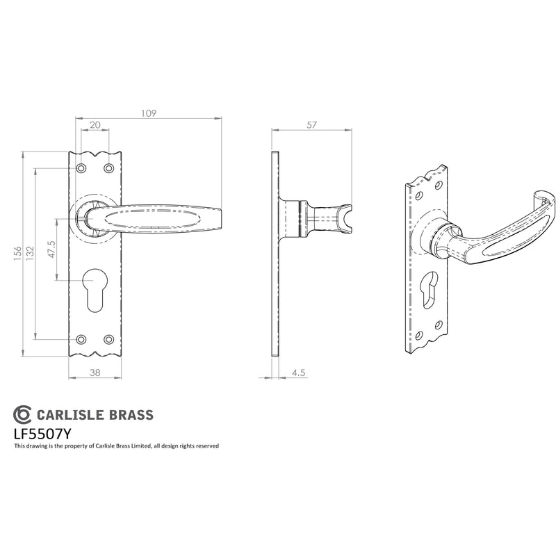 Carlisle Brass - Slimline V Lever on Euro Lock Backplate  - Black Antique - LF5507Y - Choice Handles