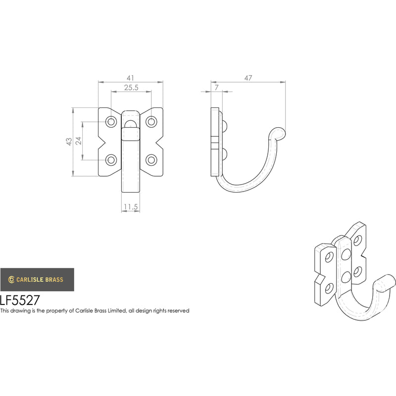 Carlisle Brass - Single Wardrobe Hook - Black Antique - LF5527 - Choice Handles