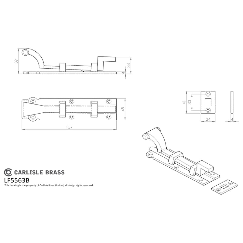 Carlisle Brass - Cranked Door Bolt 157mm - Black Antique - LF5563B - Choice Handles