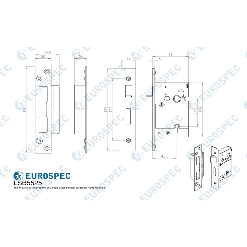 Eurospec - Easi T 5 Lever BS Sashlock 64mm - PVD - LSB5525PVD - Choice Handles