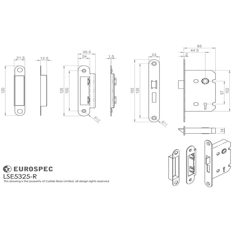 Eurospec - Contract 3 Lever Sashlock Radius 64mm - Satin Nickel - LSE5325SN/R - Choice Handles