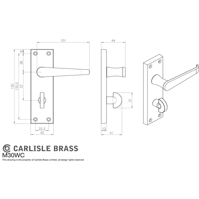 Carlisle Brass - Victorian Lever on WC Bathroom Backplate - Satin Chrome - M30WCSC - Choice Handles