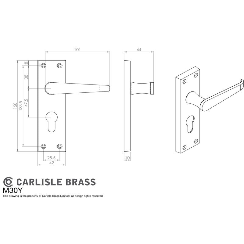 Carlisle Brass - Victorian Lever on Euro Lock Backplate - Satin Chrome - M30YSC - Choice Handles